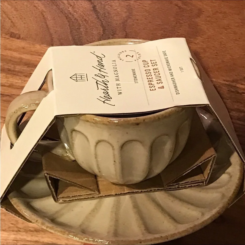 4.5oz Fluted Stoneware Espresso Cup & Saucer Tan - Hearth & Hand™ with Magnolia - Picture 7 of 8